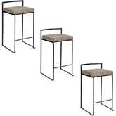 Fuji 26" Stackable Counter Stool in Black Metal & Brown Cowboy Fabric (Set of 3)